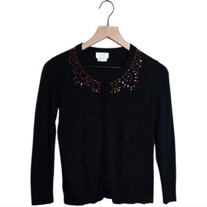 Kate Spade Embellished Paulina Cardigan Wool Cashmere Blend Sweater Black XS
